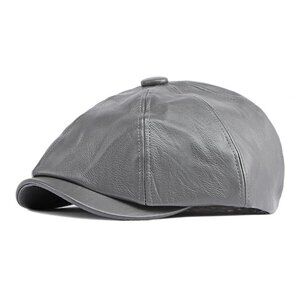 Gray Peaky Blinders Hat Newsboy Flat Cap, Leather Gatsby Baker Boy Driver Cap‎